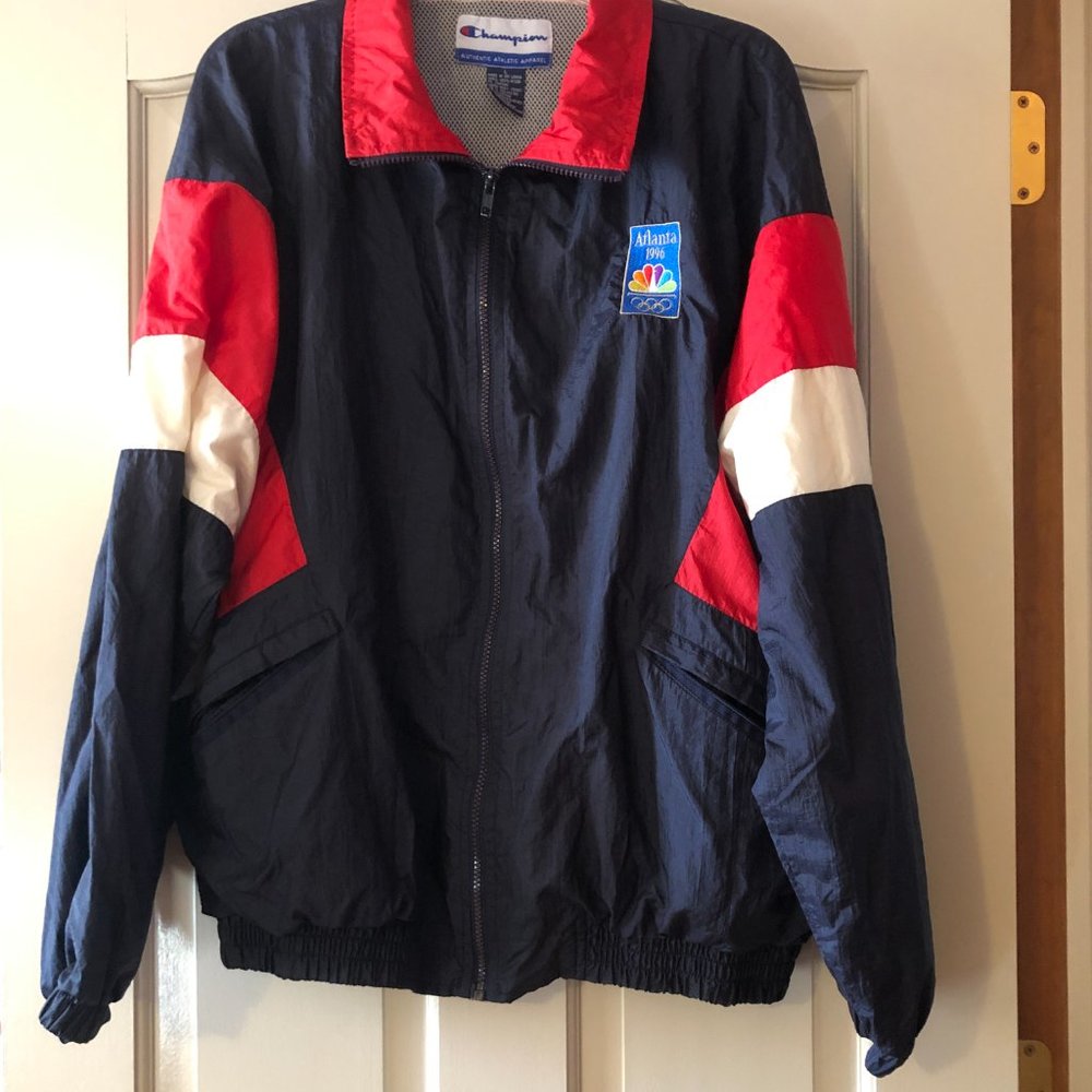 Champion Blue Red 1996 Atlanta Olympics USA Athletic Zip Windbreaker Jacket L